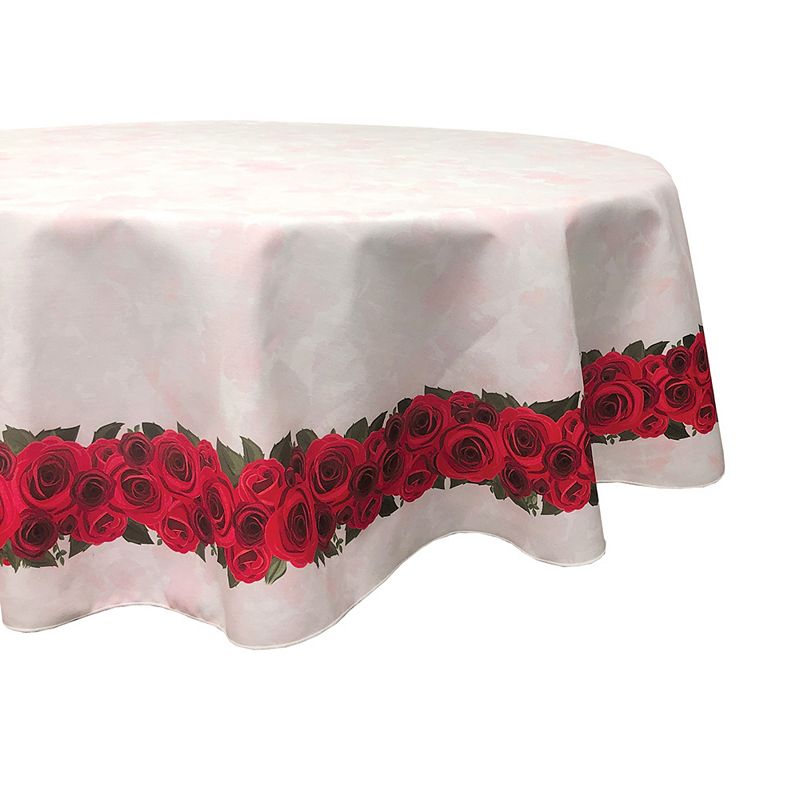 Round Tablecloth， 100% Polyester， 60 Round， Textured Valentines Garland Border