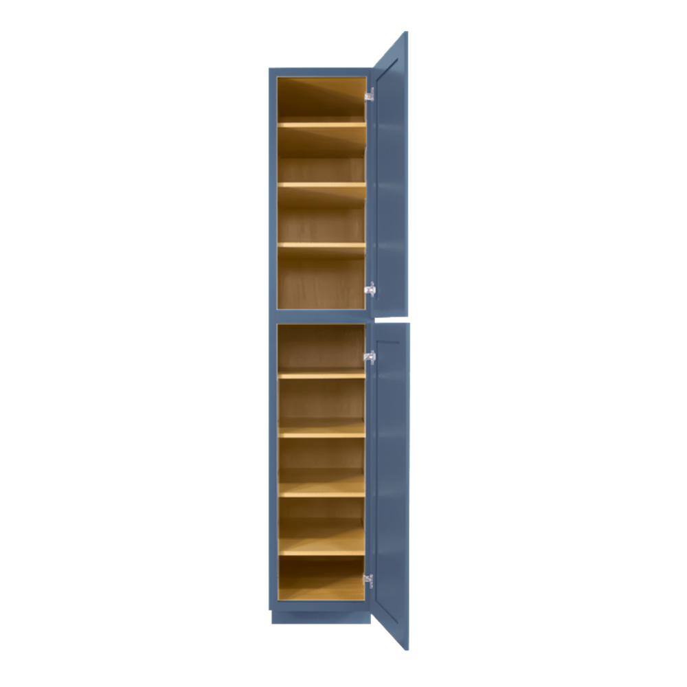 LIFEART CABINETRY Lancaster Blue Plywood Shaker Stock Assembled Tall Pantry Kitchen Cabinet 18 in. W x 27 in. D x 90 in. H ALB-PC1890