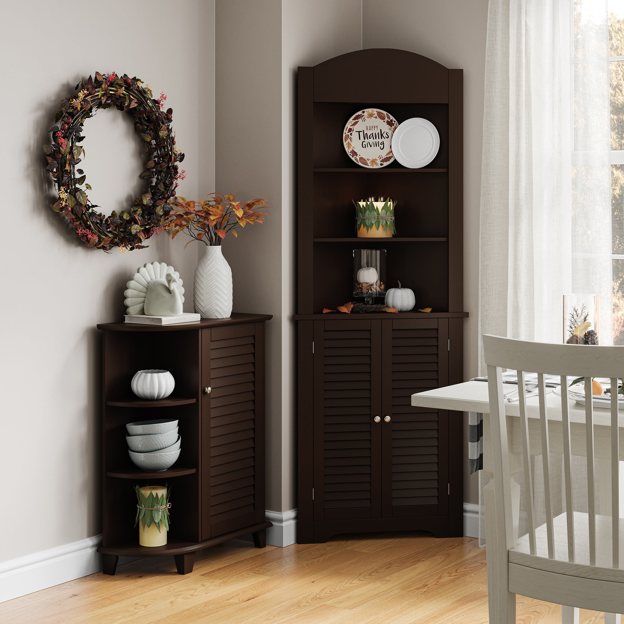 RiverRidge Home Ellsworth Collection - Tall Corner Storage Cabinet, Espresso