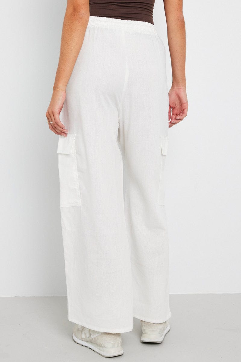 White Relaxed Cargo Pant Elasticated Waist