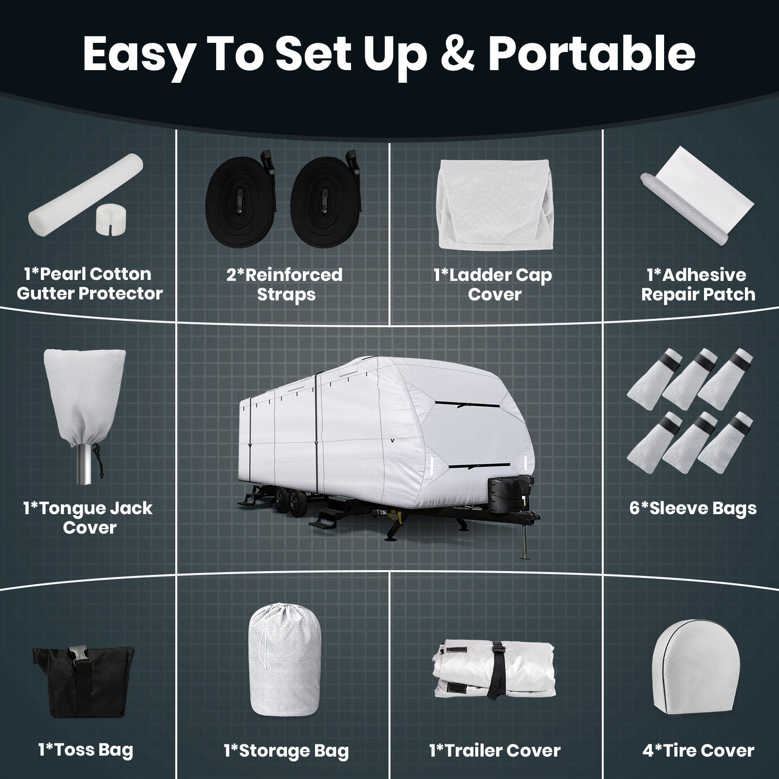 Leader Accessories 150D Travel Trailer RV Cover with Adhesive Repair Patch， Ripstop Diamond Camper Cover， 20'-22'