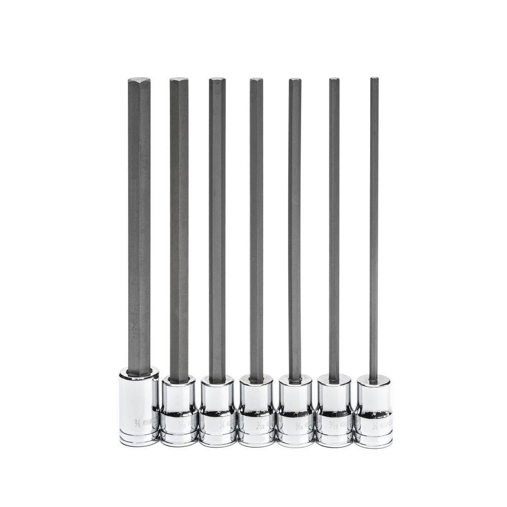 GEARWRENCH 38 in. Drive SAE Long Length Hex Bit Socket Set (7-Piece) 82537