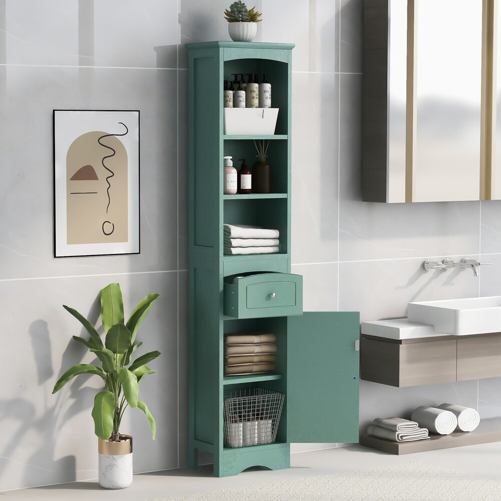 Tall Bathroom Cabinet  Freestanding Storage Cabinet with Drawer  MDF Board  Adjustable Shelf