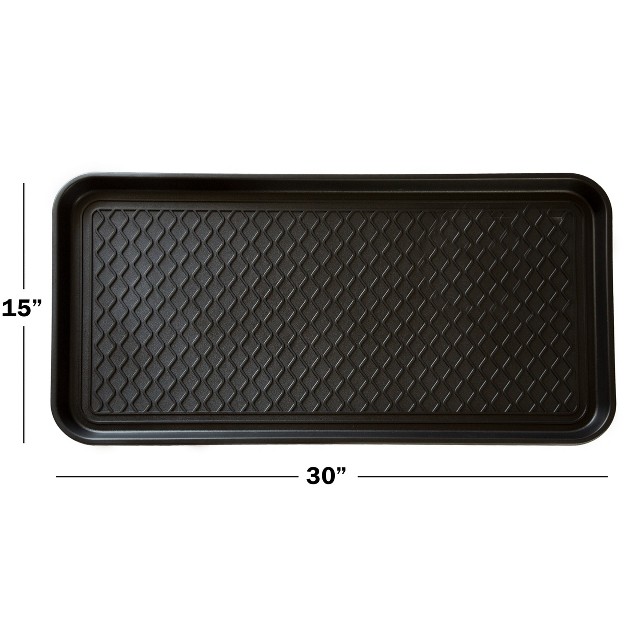 Large All weather Indoor outdoor Boot Tray Weather resistant Plastic Shoe Mat With Raised Edge For Entryways Decks And Patios By Stalwart black