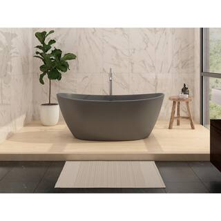 castellousa Manhattan 64.17 in. Solid Surface Stone Resin Flatbottom Bathtub in Matte Gray CB-GM-8016-G