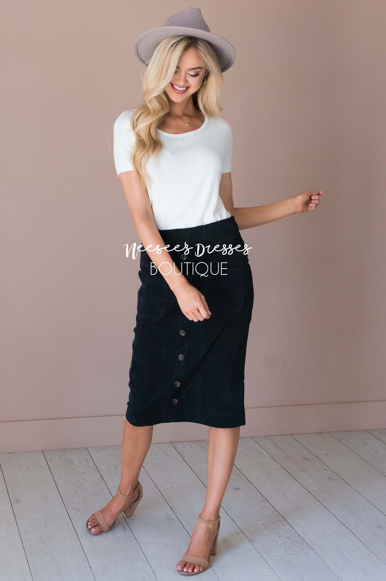 Corduroy Button Detail Skirt