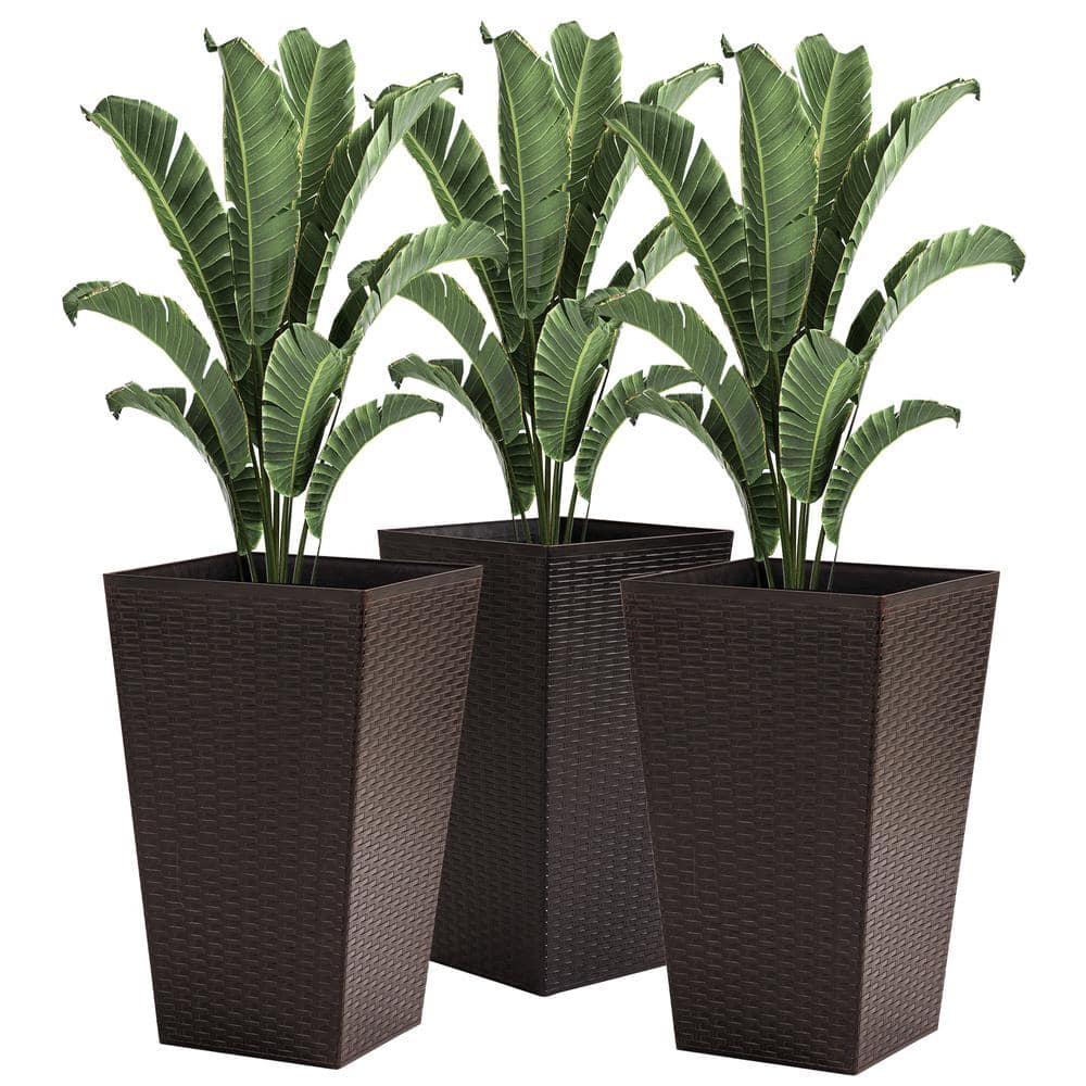 Outsunny Brown Plastic Flower Pot Set for Front Door， Entryway， Patio and Deck 845-719BN