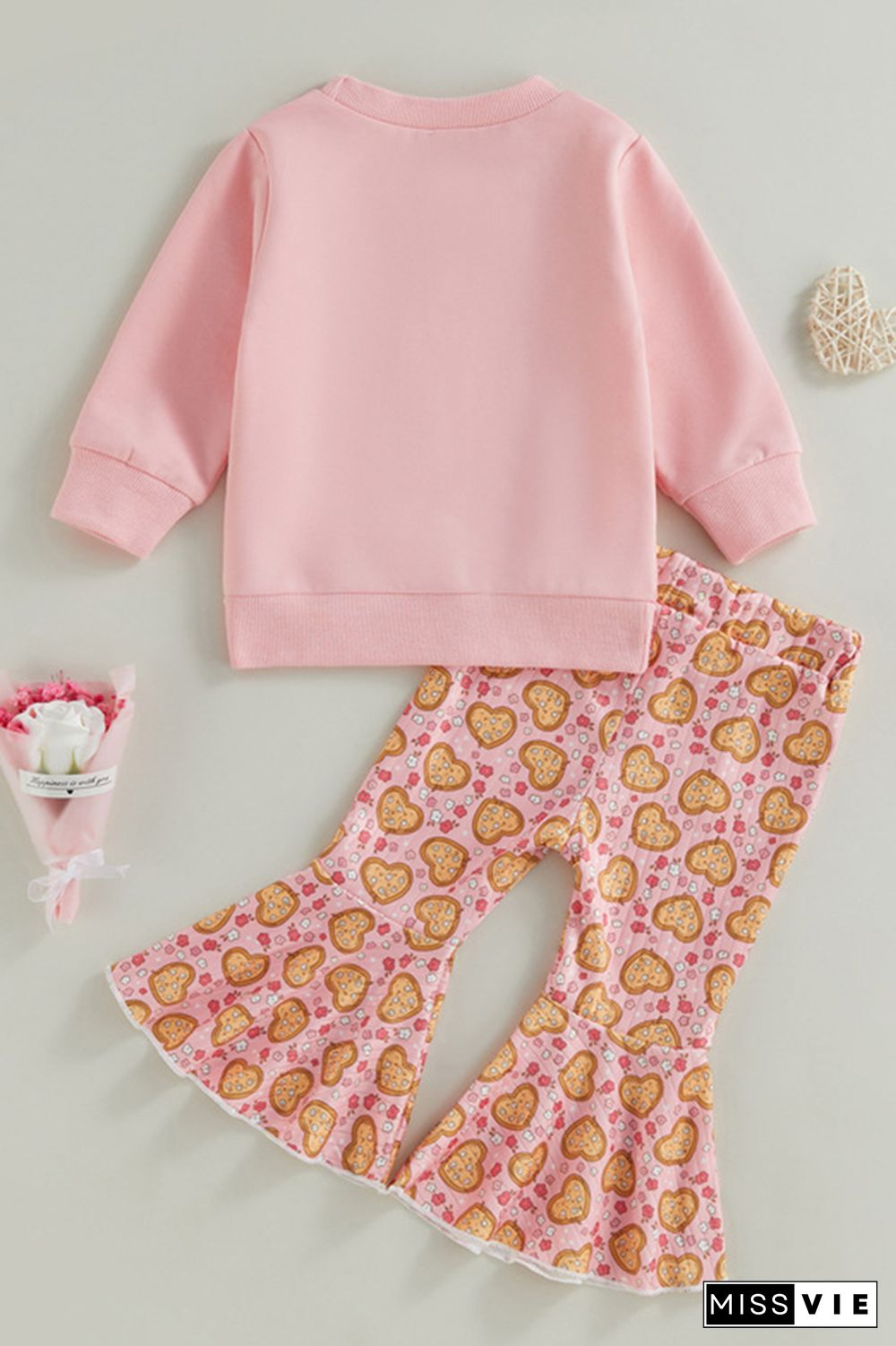 Pink Heart Top and Flare Pants 2PCS Set