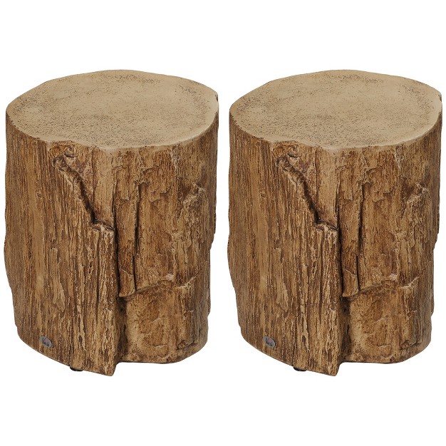 Homcom Side Table With Round Tabletop Tree Stump Shape Concrete End Table With Wood Grain Finish For Indoors And Outdoors Set Of 2 Natural