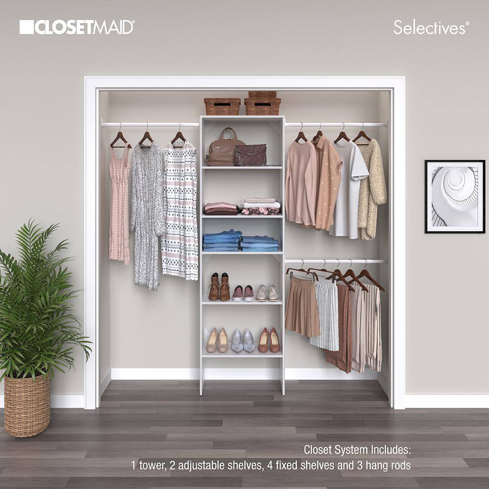 ClosetMaid Selectives 60 in. W - 120 in. W White Reach-In Tower Wall Mount 6-Shelf Wood Closet System 5702900