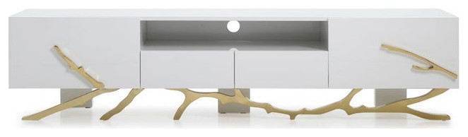 Liza Modern White and Gold TV Stand   Contemporary   Entertainment Centers And Tv Stands   by Rustic Home Furniture Deco  Houzz