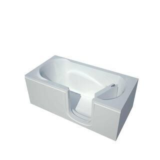 NOVA Heated 5 ft. Walk-in Non-Whirlpool Bathtub with 6 in. Tile Easy Up Adhesive Wall Surround in White HSI3060RWSCF