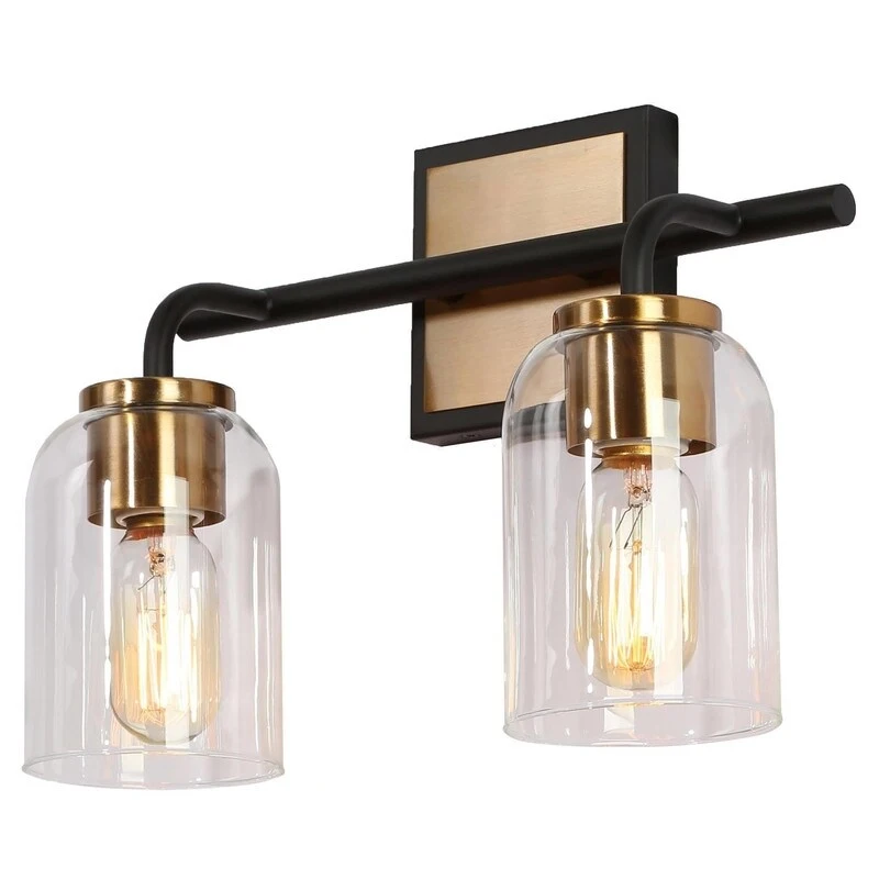 Modern Farmhouse 2-Light Bathroom Vanity Light Black Gold Glass Wall Sconce - 13