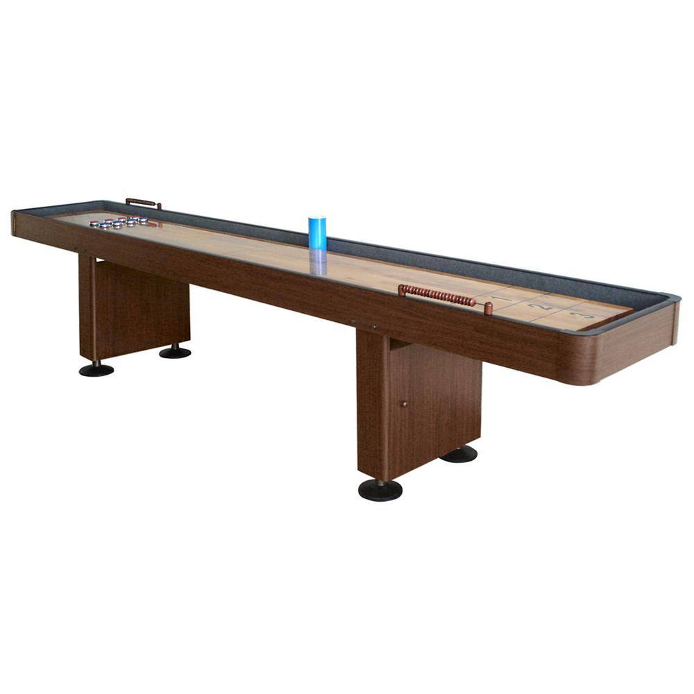 Hathaway Challenger 9 ft. Shuffleboard Table w Walnut Finish Hardwood Playfield Storage Cabinets BG1205