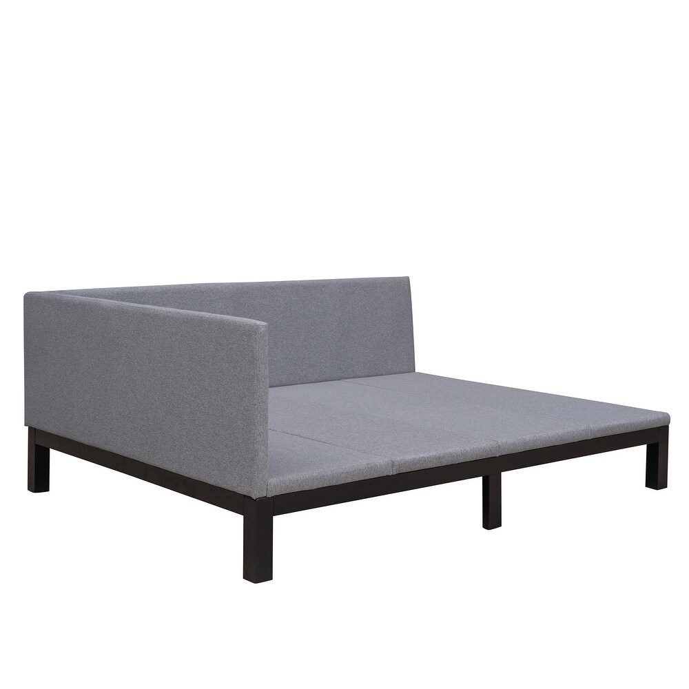 Full Linen Upholstered Daybed Single Sofa Bed  Three Dimensional Geometric Space Design Daybed for Single Apartment  Grey