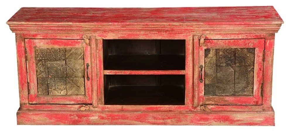 Flaming Red Mango Wood 59 quotTV Console Media Cabinet   Farmhouse   Entertainment Centers And Tv Stands   by Sierra Living Concepts Inc  Houzz