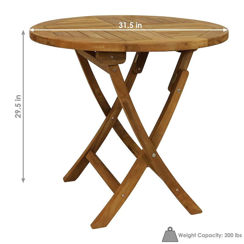 Sunnydaze 32 in Solid Teak Wood Folding Round Patio Dining Table