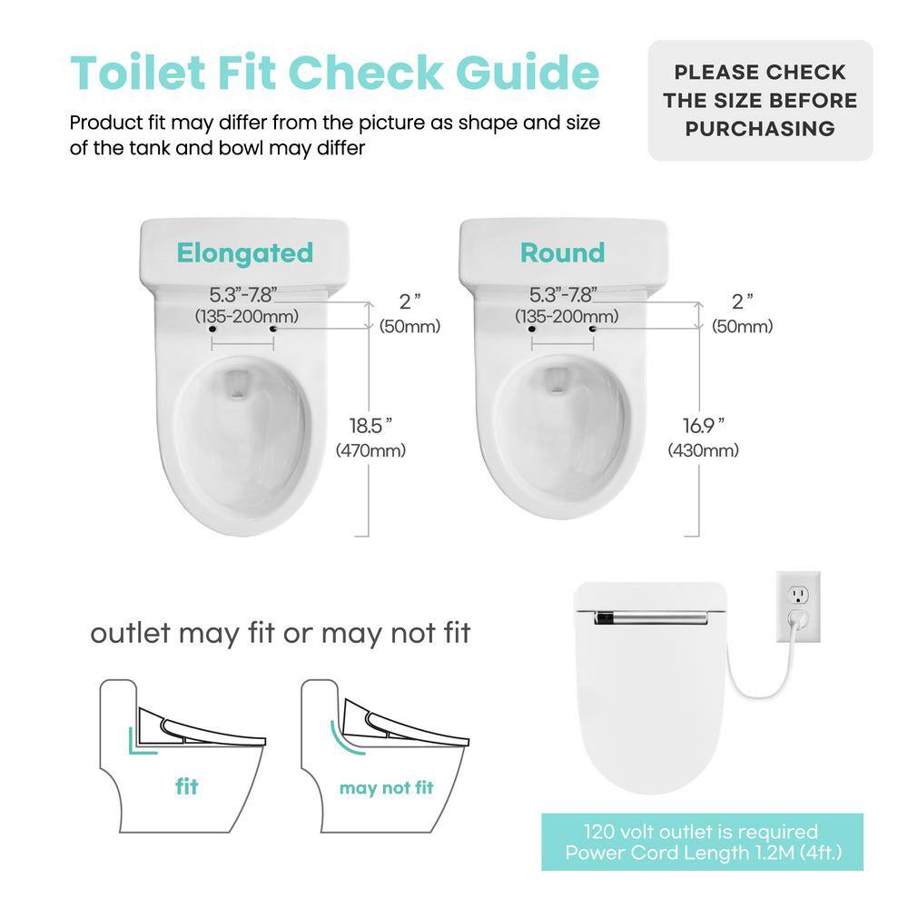 VOVO Stylement Electric Smart Bidet Seat for Elongated Toilet in White Remote Deodorizer Stainless Nozzle UV-A LED VB-4000SE