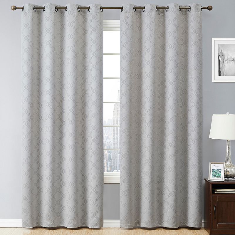 THD Peamont Lattice Thermal Energy Efficient Room Darkening Light Blocking Privacy Blackout Grommet Curtain Panels - Set of 2