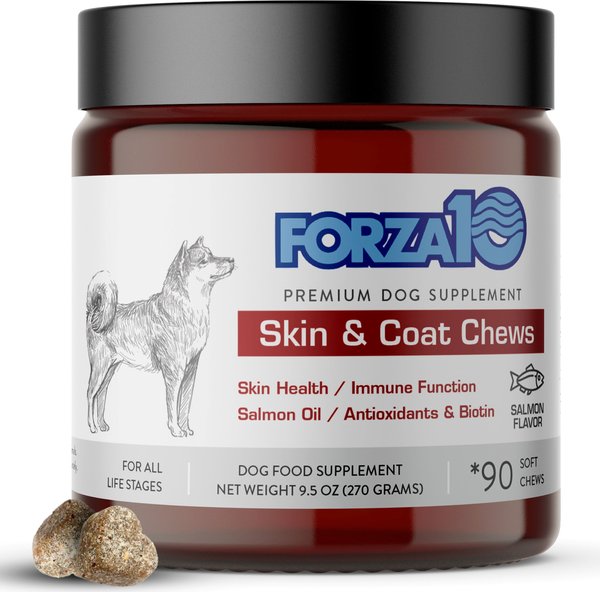 Forza10 Skin and Coat Salmon Flavored Soft Chews Skin and Coat Supplement for Dogs， 90 count