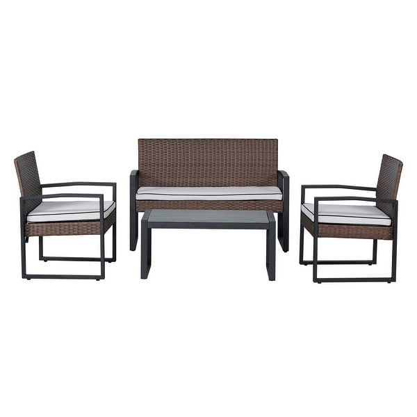 Thom 4Piece Modern Coastal Faux Wicker Conversation Outdoor Patio Set，by JONATHAN Y