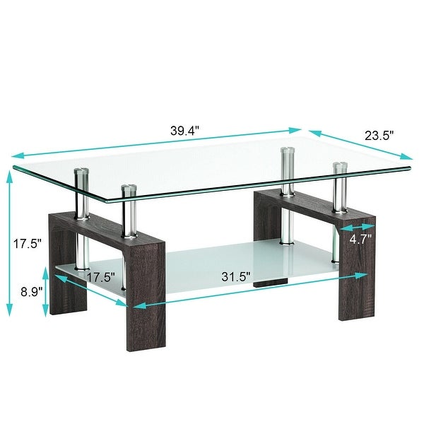 Coffee Table Modern Simple Style Rectangular Wood Legs End Side Table Living Room Home Furniture with Shelf (Dark Brown)