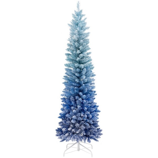 6 Feet Blue Gradient Snow Flocked Christmas Tree for Holiday Decor