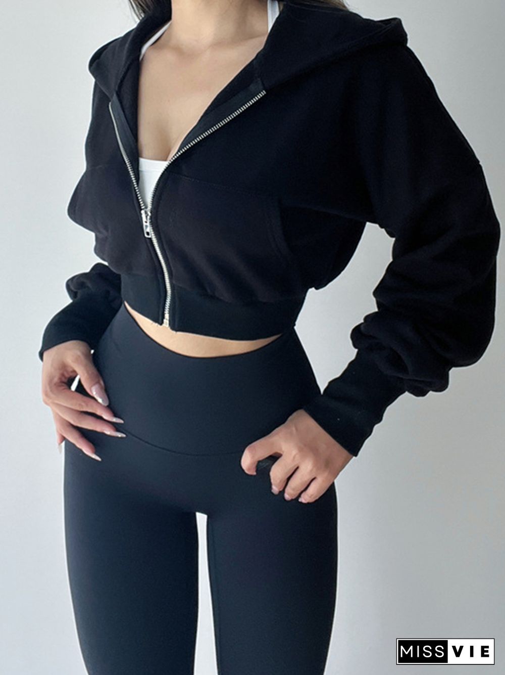 Solid Zip Up Short Jacket