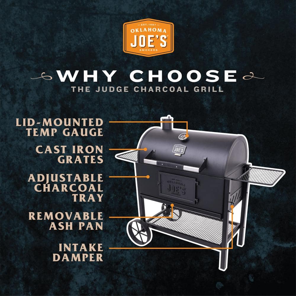 OKLAHOMA JOE'S Judge Charcoal Smoker Grill in Black with 540 sq. in. Cooking Space 19302087