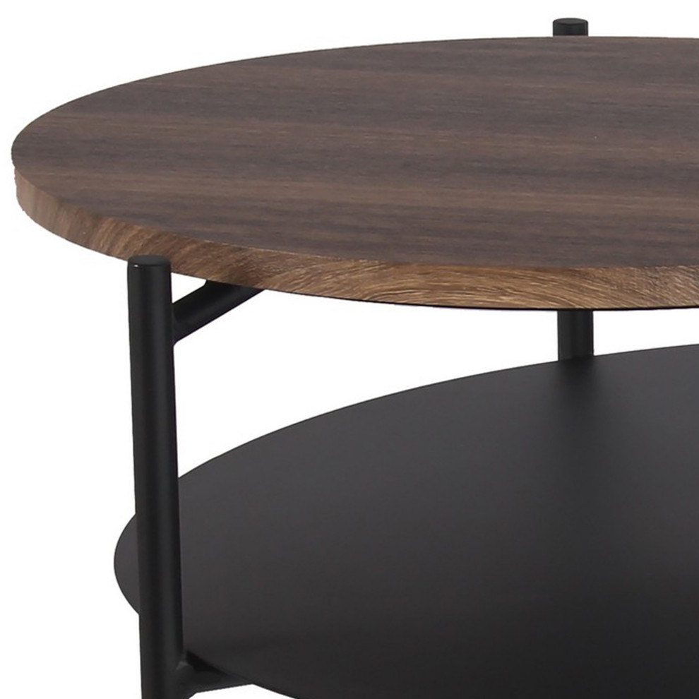 Benzara BM263044 2 Tier Accent Table With Round Metal Top  Brown   Transitional   Coffee Tables   by Uber Bazaar  Houzz