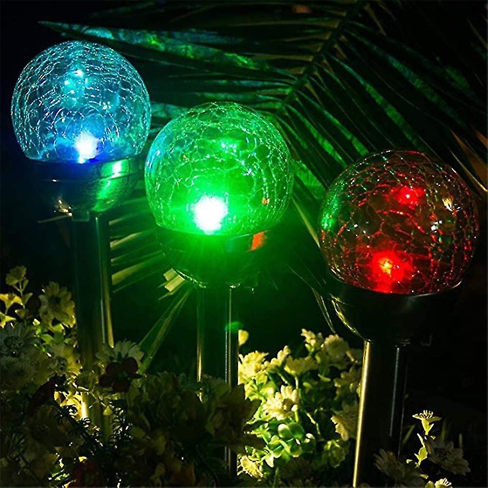 Outdoor Solar Garden Light， 4 Pack Rgb 8 Led Globe Solar Stake Lights， Color Changing Cracked Glass Ball Light， 6-10 Hours Working Time