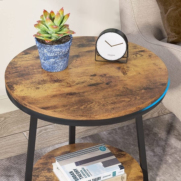 Round End Table， 2 Tier Side Table Nightstand with Storage for Living Room