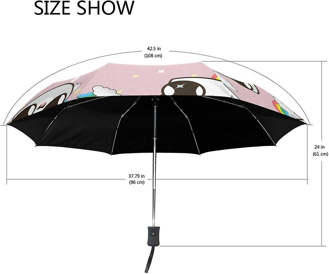 Travel Umbrella Automatic Windproof Foldable Umbrella Cats Unicorns And Rainbow