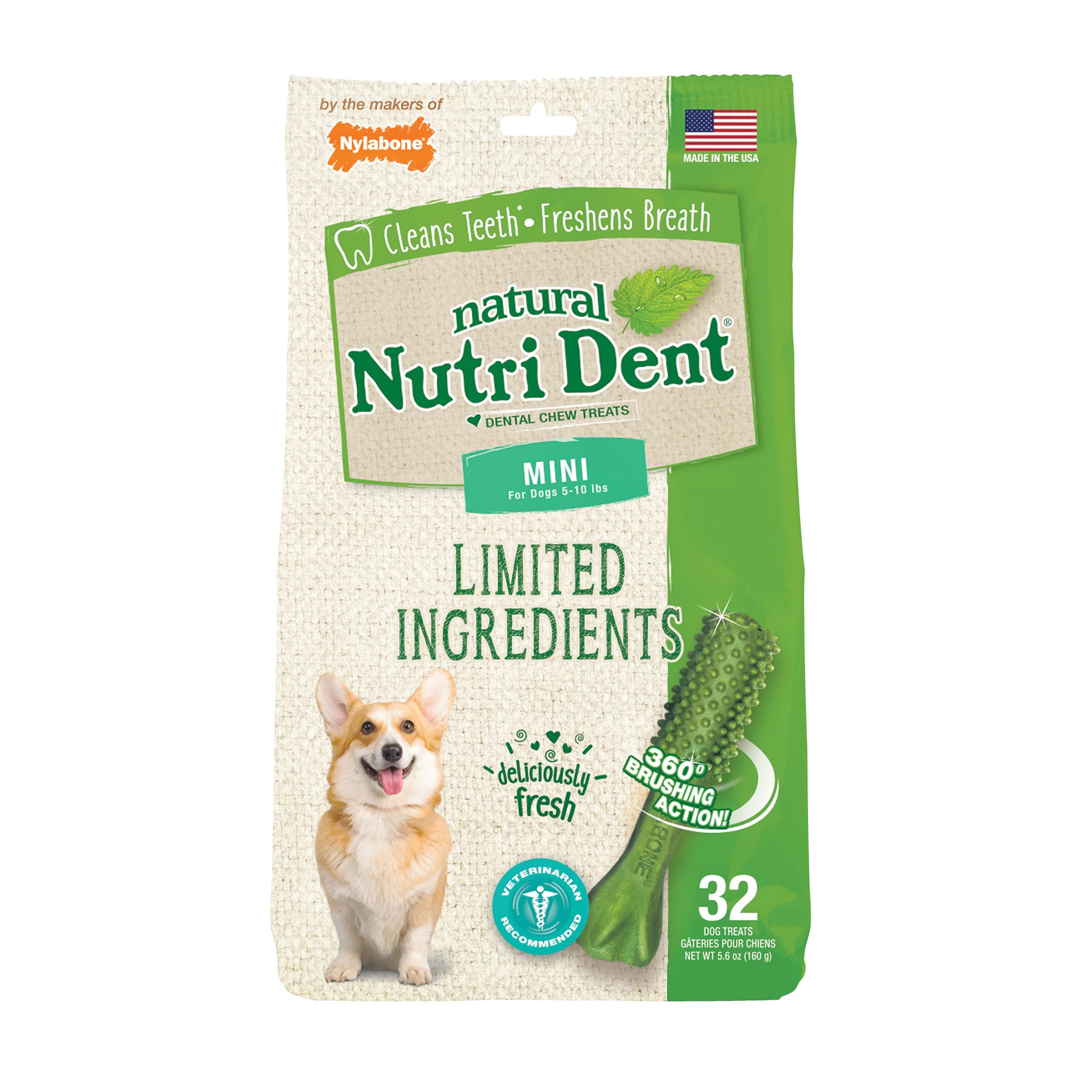 Nylabone Nutri Dent Limited Ingredients Mini Fresh Breath Dental Chews for Dogs， 5.6 oz.， Count of 32