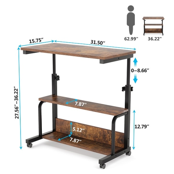 Height Adjustable C Table with Wheels， Mobile Bedside Sofa Couch Side Table for Laptop