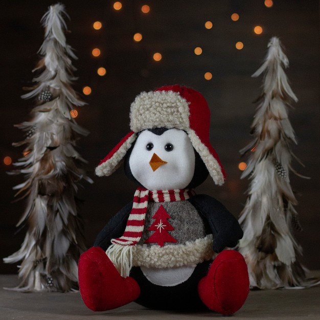 Red White And Gray Sitting Winter Penguin Christmas Tabletop Decoration