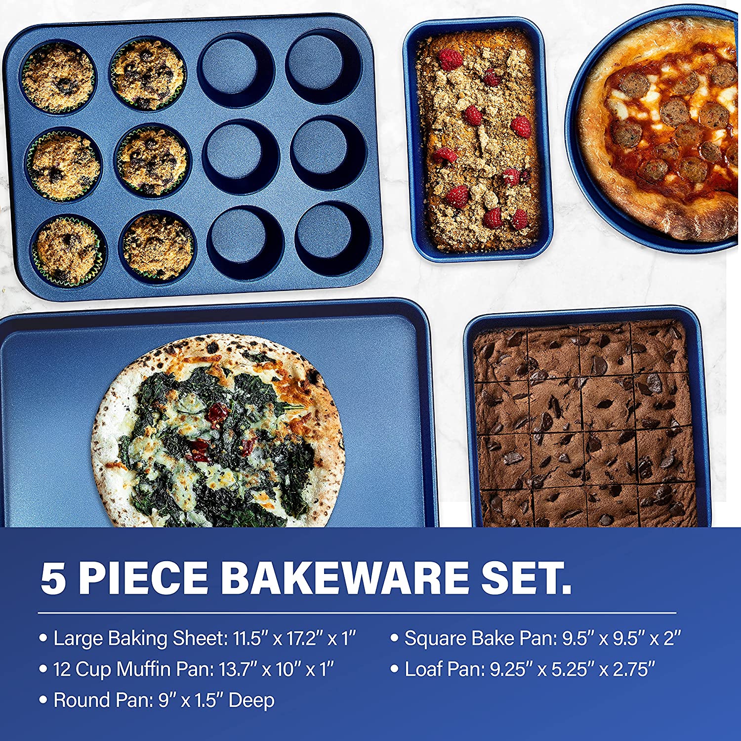 Granitestone 7522 Classic Blue 15-Piece Aluminum Ultra-Durable Non-Stick Diamond Infused Cookware and Bakeware Set