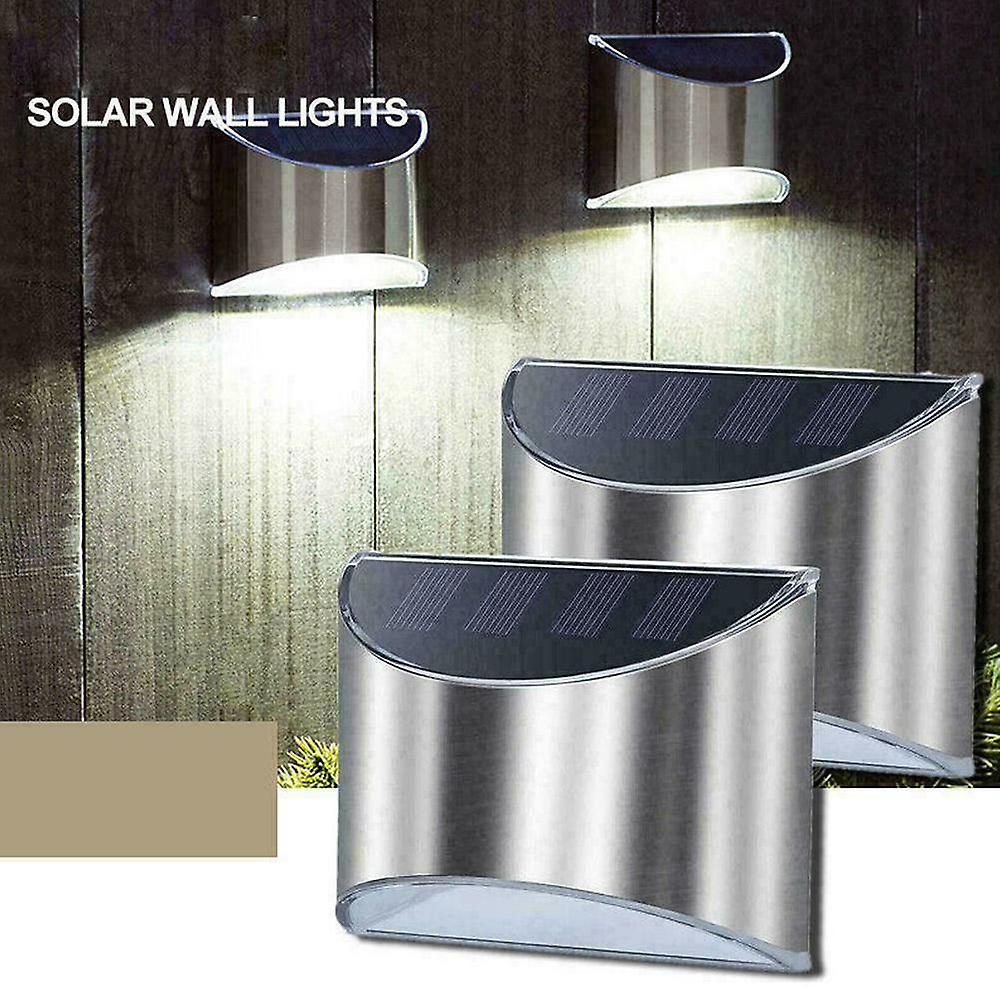 2pcs Outdoor Stainless Steel Solar Wall Lamp Waterproof 4 Leds Yard Garden Lighting Fence Step Stairs Lights  4pcs