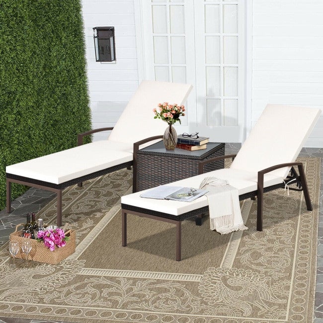 2 pcs Patio Rattan Adjustable Back Lounge Chair - 76