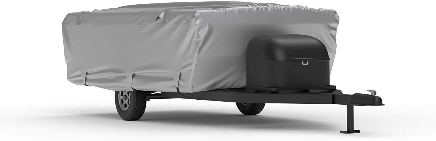 Platinum Shield Weatherproof RV Cover Compatible with Pop Up Trailer RV 8' - 10' Long - Outdoor - Protect from Water， Snow， Sun - Fleece Lining - Includes Cable Lock， Storage Bag and Wind Straps