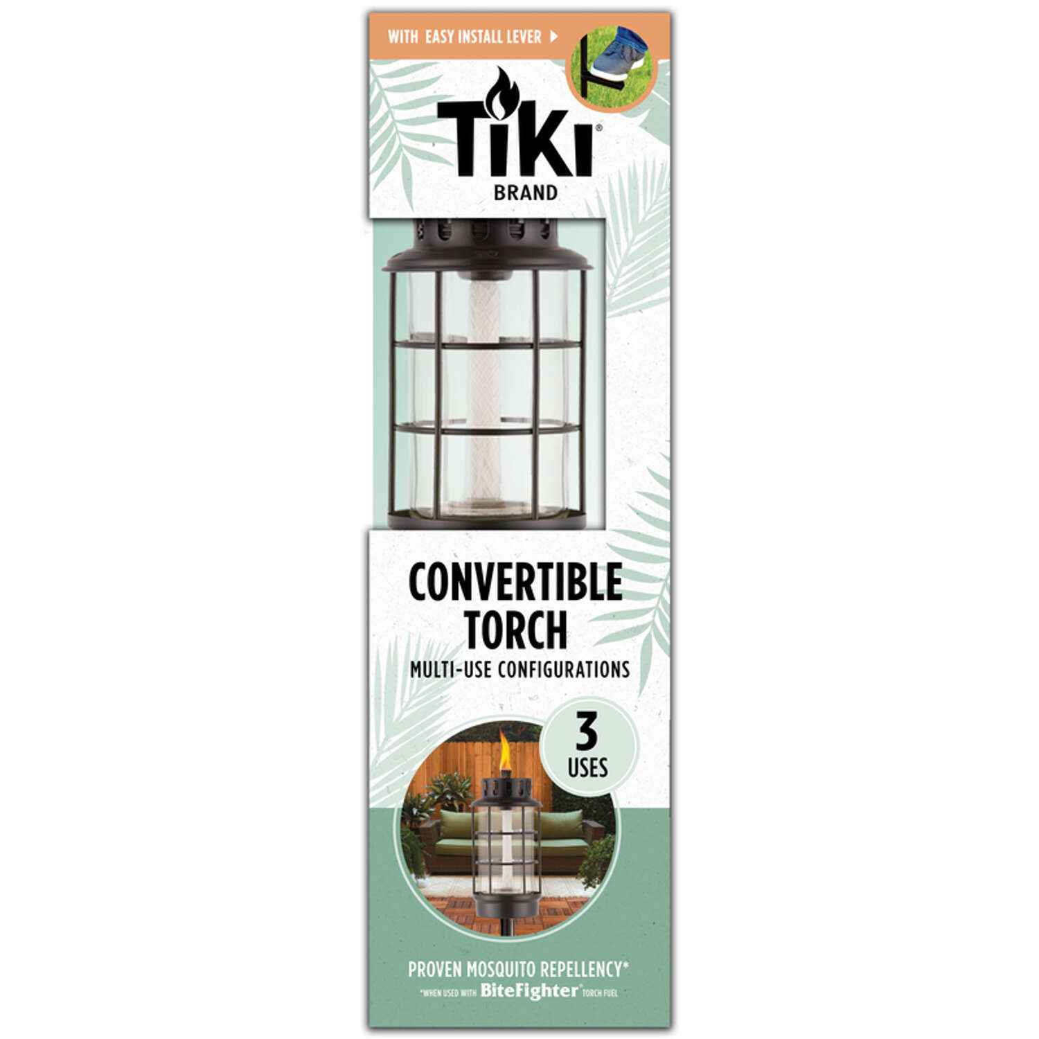 TIKI Convertible Black Metal 65 in. Lantern Outdoor Torch 1 pk