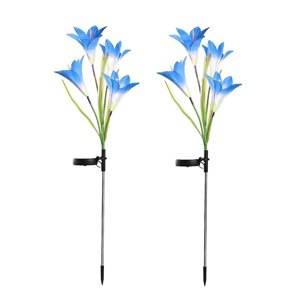 2pcs Solar Garden Light Simulation Flower Shape Led Light Lily Shape Solar Powered Landscape Lamp Lawn Garden Night Light (sky-blue)