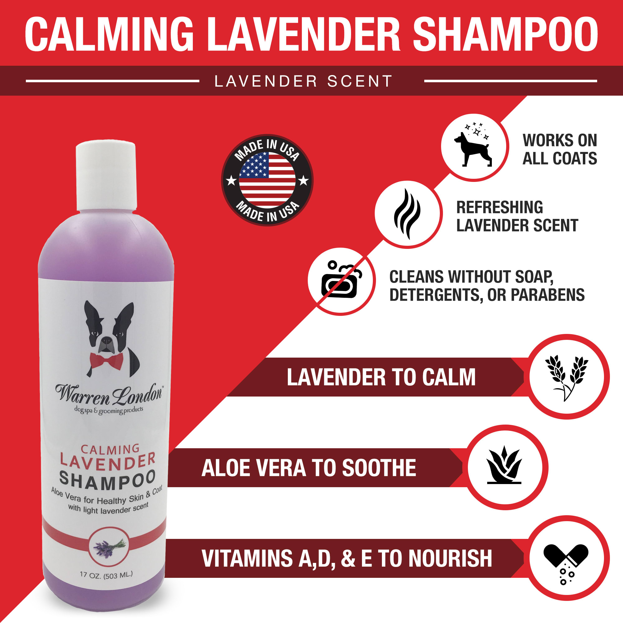 Warren London Calming Lavender Shampoo for Dogs， 17 fl. oz.