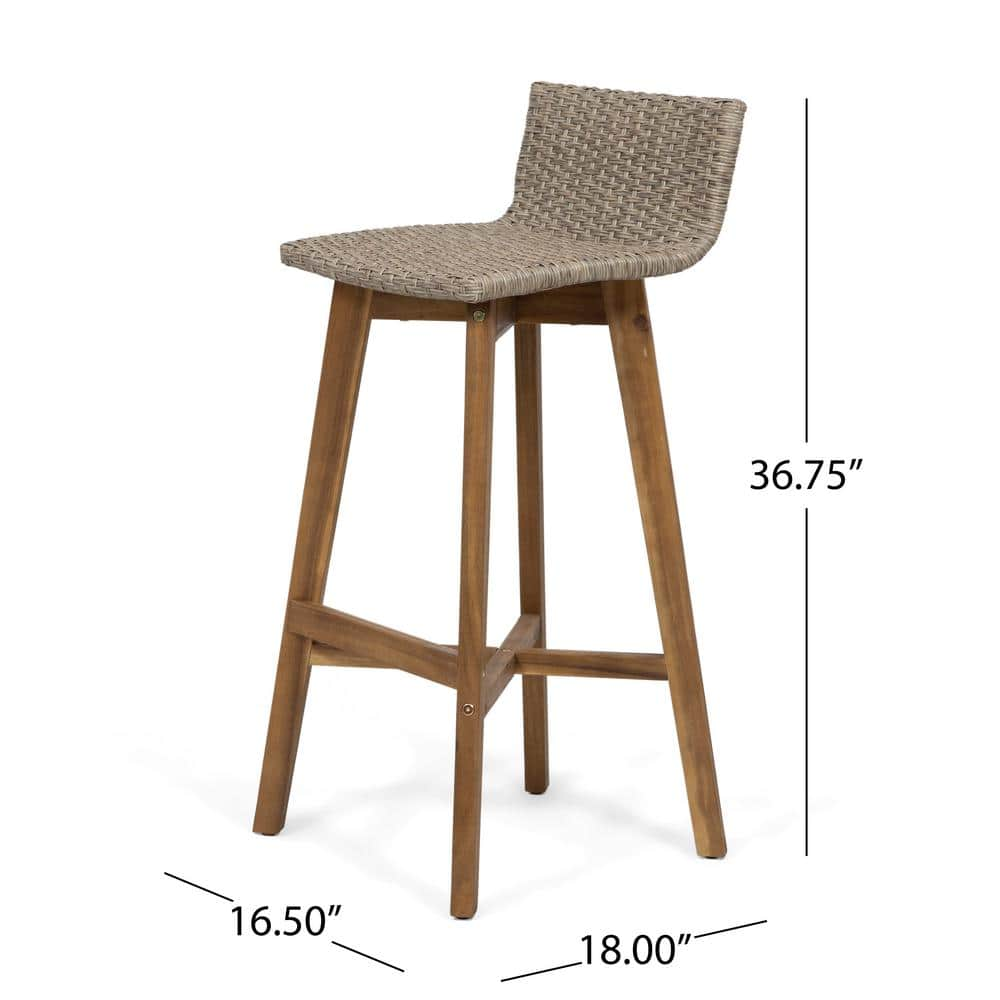 Noble House La Brea Teak Brown Wood Outdoor Bar Stool (4-Pack) 69035