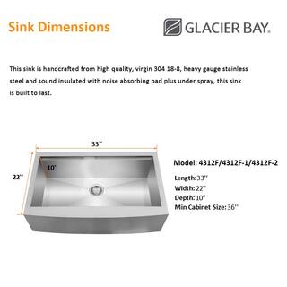 Glacier Bay Zero Radius Farmhouse Apron-Front 18G Stainless Steel 33 in. Single Bowl Workstation Kitchen Sink with Accessories 4312F