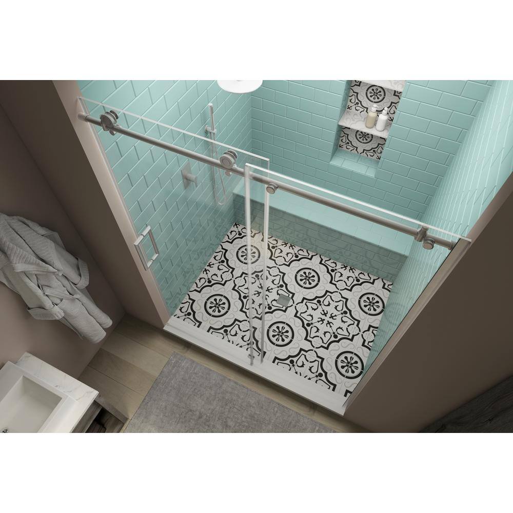 Aston Coraline XL 56 - 60 in. x 80 in. Frameless Sliding Shower Door with StarCast Clear Glass in Stainless Steel Left Hand SDR984EZ.UC-SS-6080-L