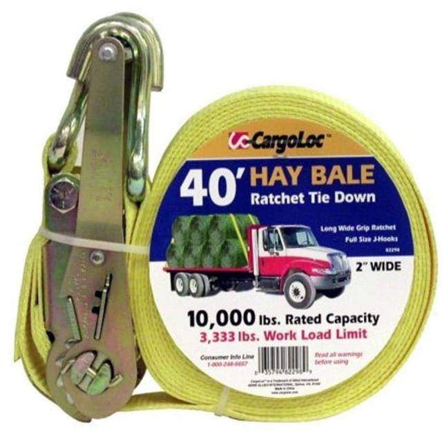 CargoLoc Ratchet Tie Downs / Strap 82298 2" x 40' x 10,000 lbs - J Hooks, "Hay Bail"