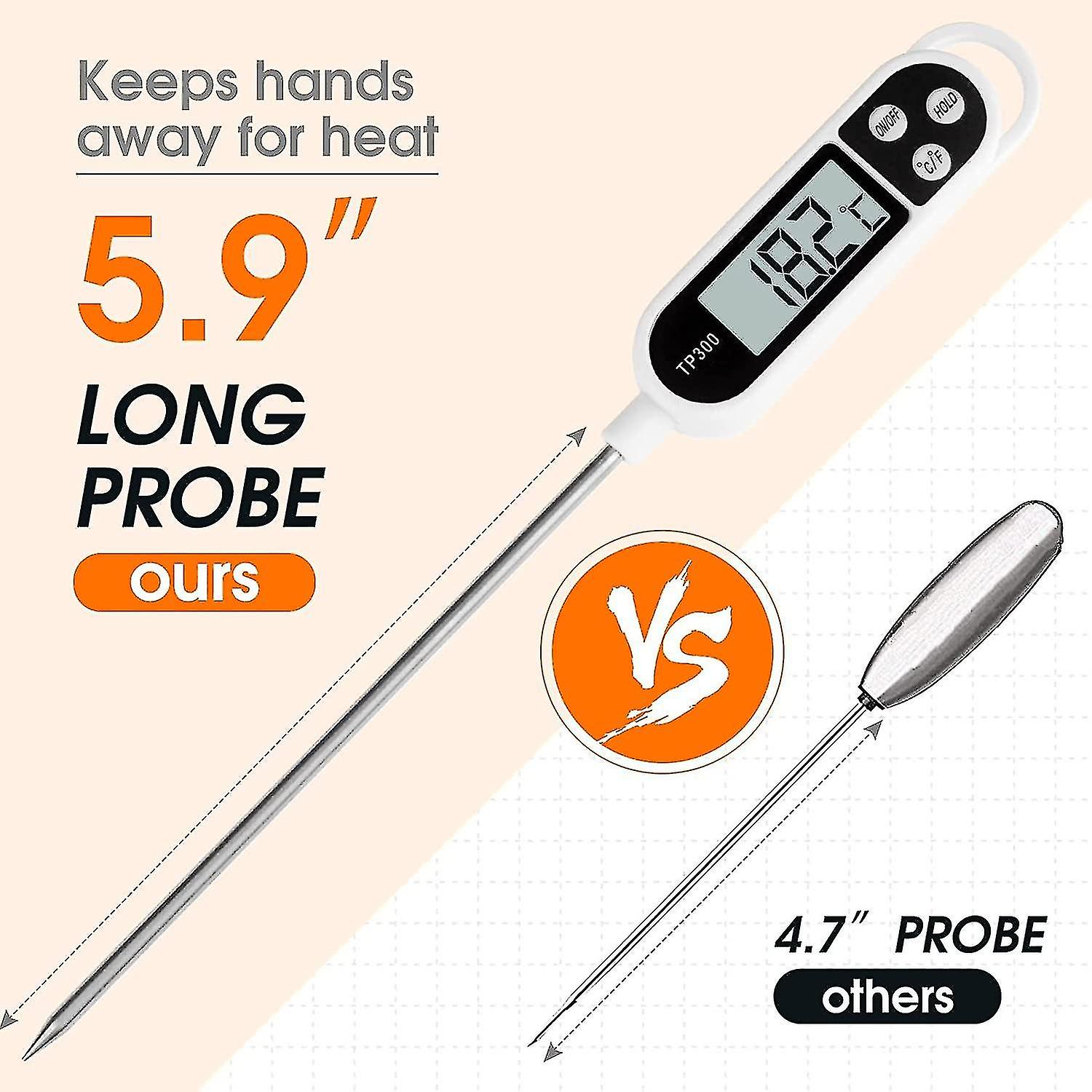 Kitchen Thermometer， Digital Digital Thermometer With Long Probe， Instant Read Cooking Thermometer， Meat Thermometer For Food， Meat， Oil， Milk， Wine，