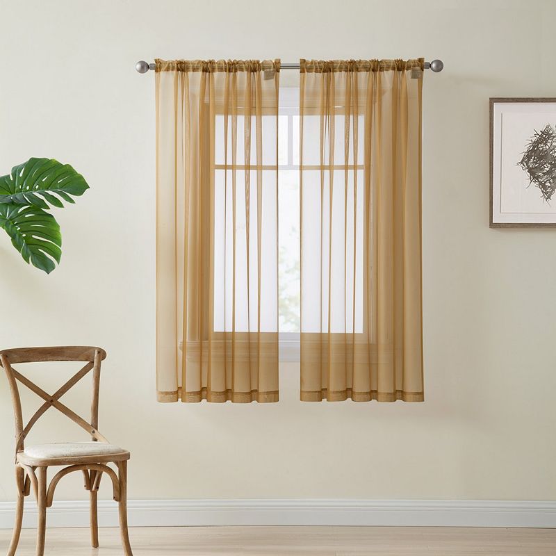 THD Essentials Sheer Voile Window Treatment Rod Pocket Curtain Panels - Set of 2