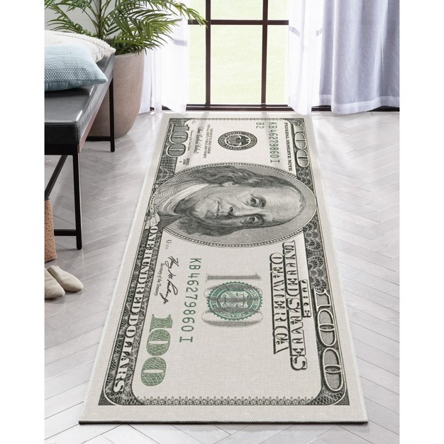 Well Woven Money Collection Hund Dollar Bill Collage 2006 Version Green Area Rug